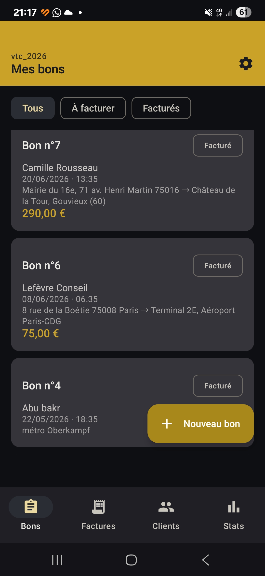 Écran des bons de course